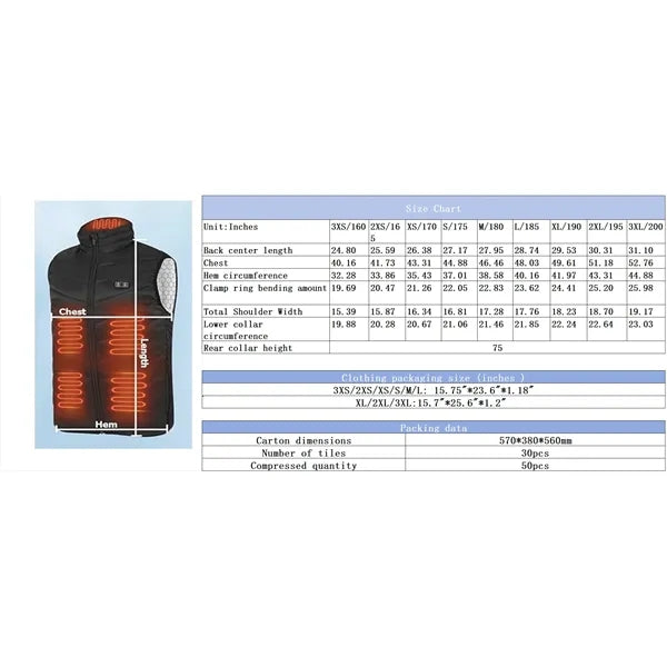 9 Heating Areas Warming Heated Unisex Vest