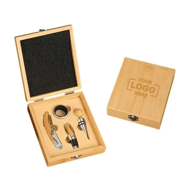 4 Piece Bamboo Wine Opener Set