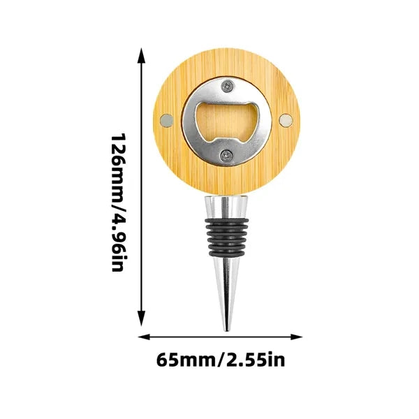 Magnetic Bamboo Wine Stopper with Bottle Opener