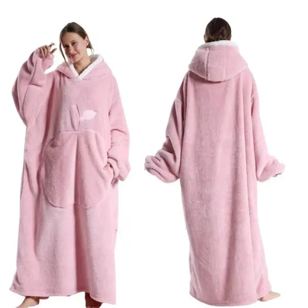 Oversized Long Wearable Sherpa Flannel Fleece Lazy Blanket
