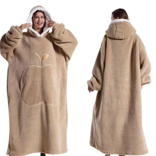 Oversized Long Wearable Sherpa Flannel Fleece Lazy Blanket