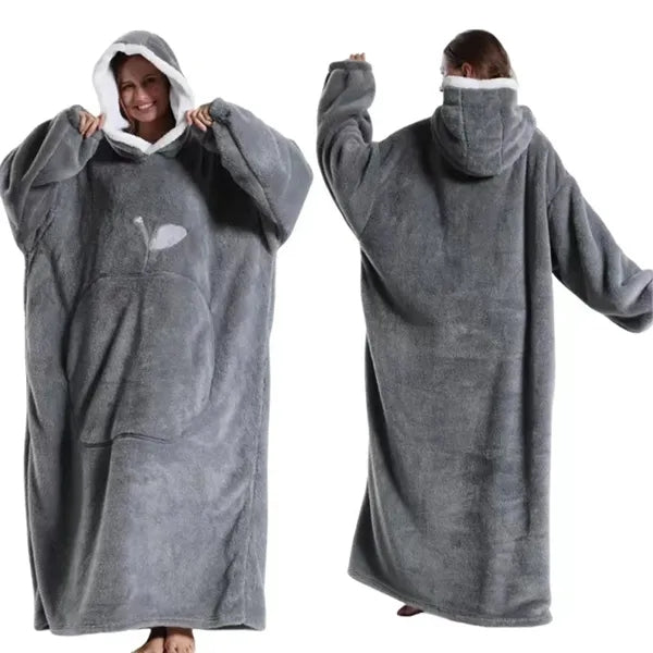 Oversized Long Wearable Sherpa Flannel Fleece Lazy Blanket