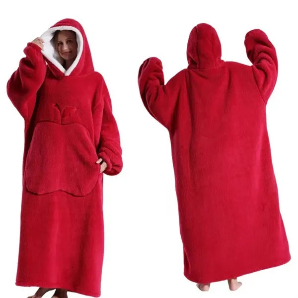 Oversized Long Wearable Sherpa Flannel Fleece Lazy Blanket