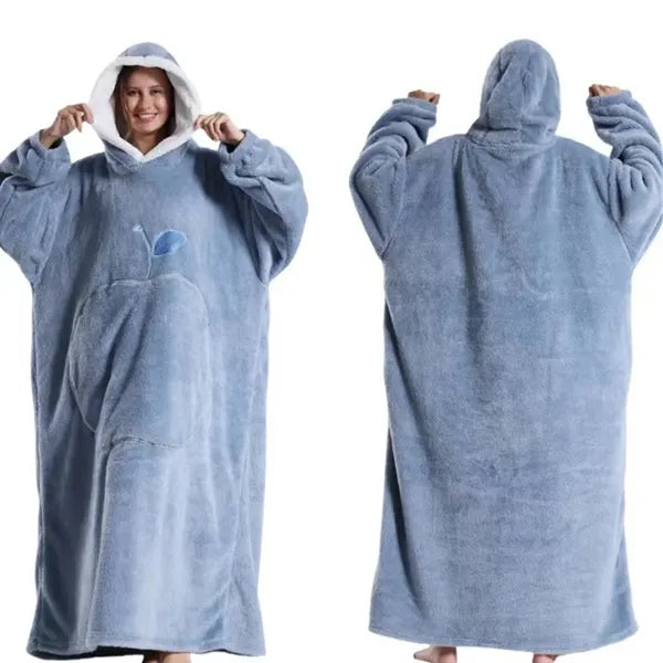 Oversized Long Wearable Sherpa Flannel Fleece Lazy Blanket