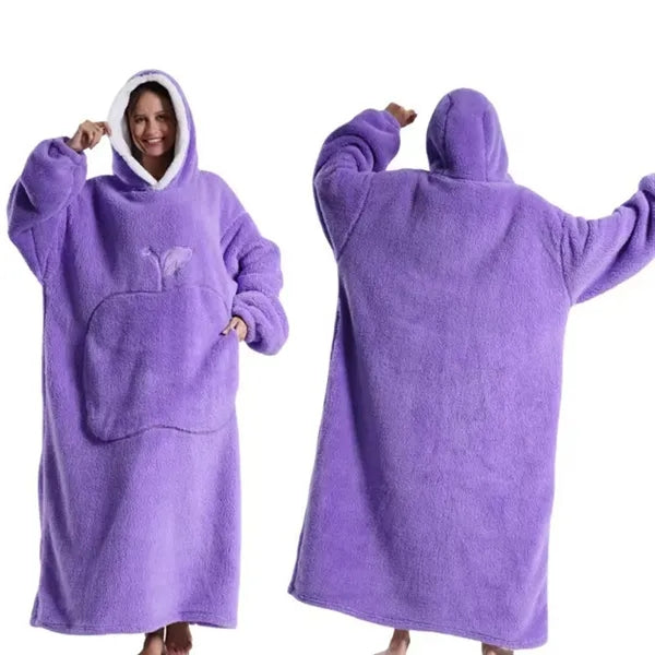 Oversized Long Wearable Sherpa Flannel Fleece Lazy Blanket