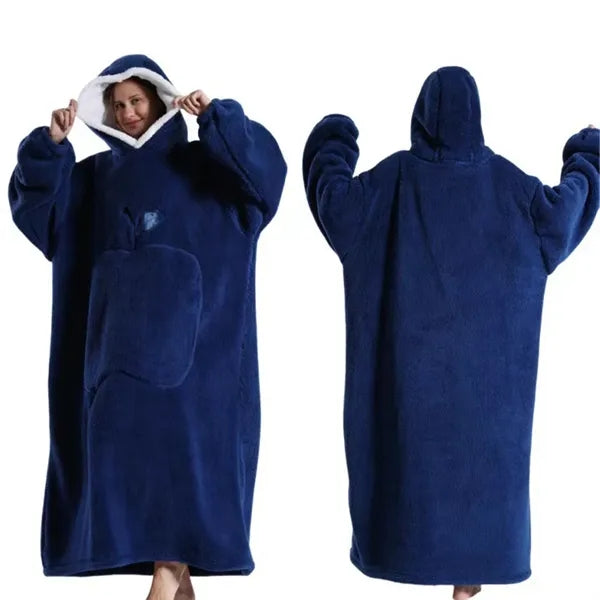 Oversized Long Wearable Sherpa Flannel Fleece Lazy Blanket