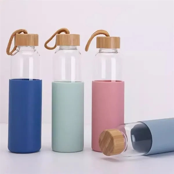 19 oz. Glass Water Bottle with Bamboo Lid & Silicone Sleeve