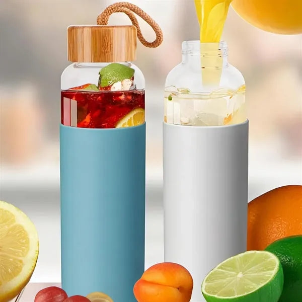 19 oz. Glass Water Bottle with Bamboo Lid & Silicone Sleeve