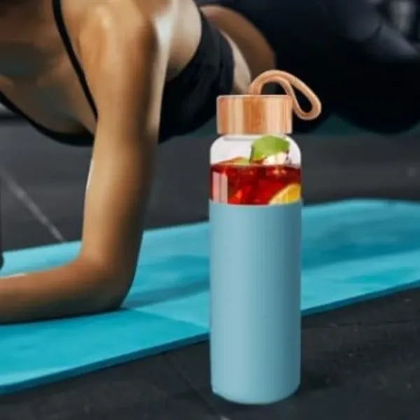 19 oz. Glass Water Bottle with Bamboo Lid & Silicone Sleeve