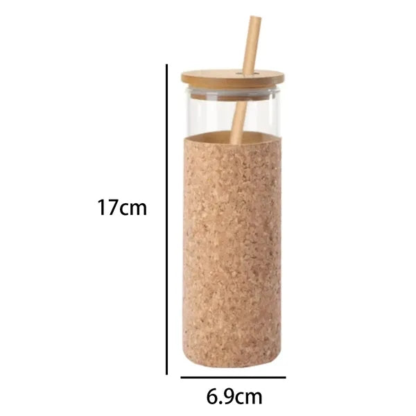 14 oz. Glass Tumbler with Cork Sleeve, Bamboo Lid & Straw