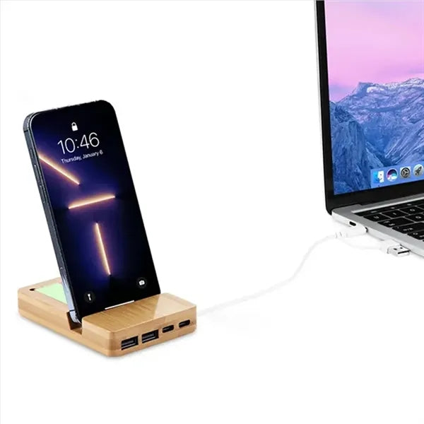 Bamboo USB Hub Desk Organizer With Memo Pad Holder