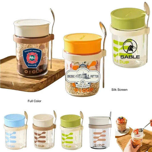 13.5 oz Glass Oatmeal & Yogurt Jar with Lid & Spoon