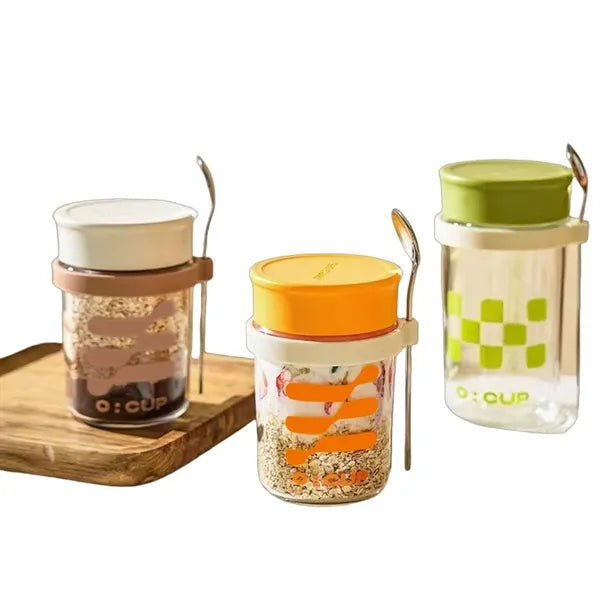 13.5 oz Glass Oatmeal & Yogurt Jar with Lid & Spoon