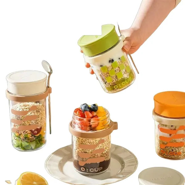 13.5 oz Glass Oatmeal & Yogurt Jar with Lid & Spoon