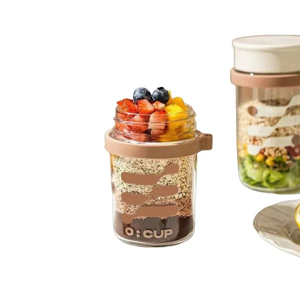 13.5 oz Glass Oatmeal & Yogurt Jar with Lid & Spoon