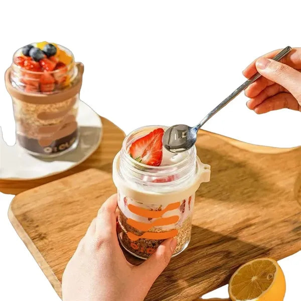 13.5 oz Glass Oatmeal & Yogurt Jar with Lid & Spoon