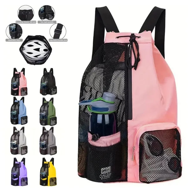 Mesh Drawstring Swim Backpack with Wet Pocket