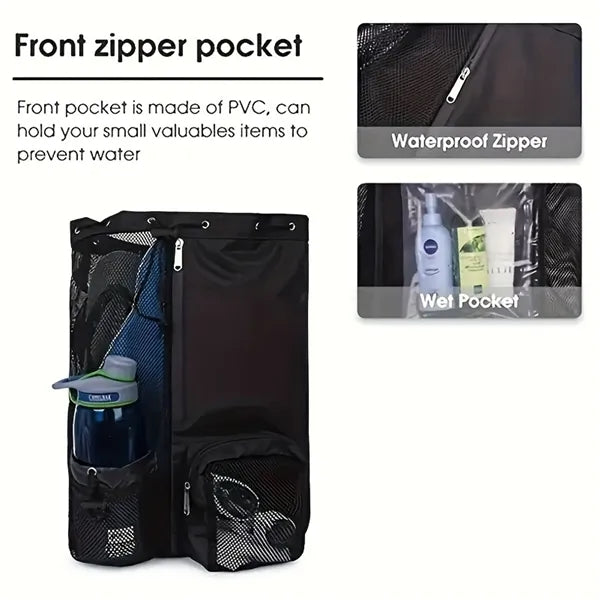 Mesh Drawstring Swim Backpack with Wet Pocket