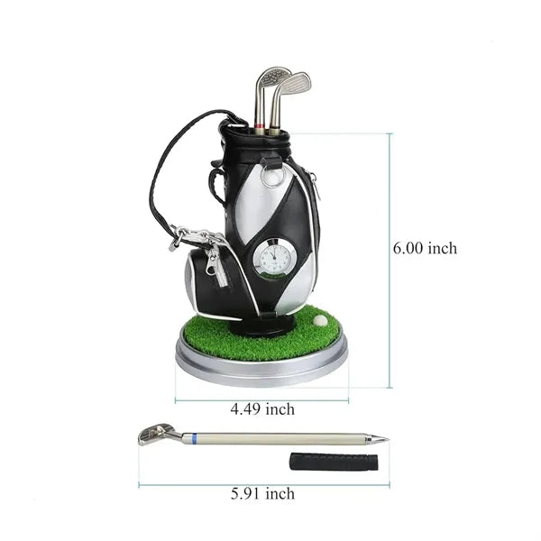 Creative Golf Bag Pen Holder with Mini Clock