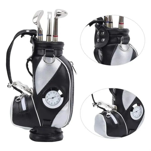 Creative Golf Bag Pen Holder with Mini Clock