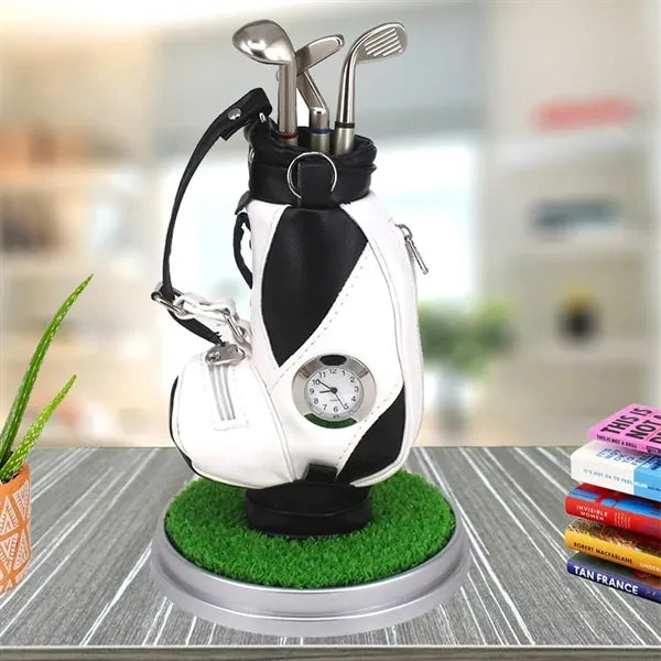 Creative Golf Bag Pen Holder with Mini Clock