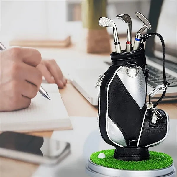 Creative Golf Bag Pen Holder with Mini Clock