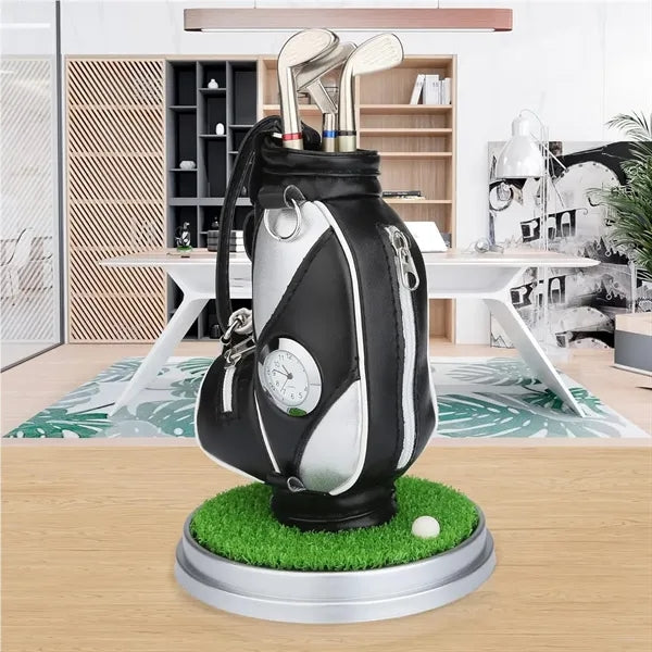 Creative Golf Bag Pen Holder with Mini Clock