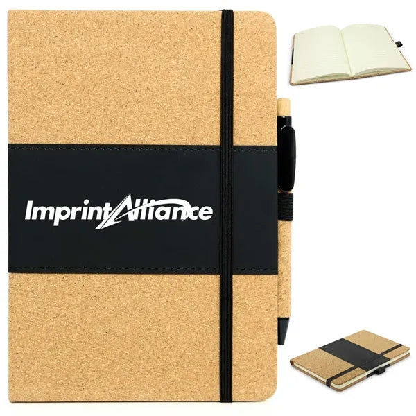 Cork and PU Leather Notebook with Pen Holder and Custom Logo