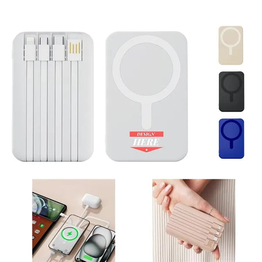 10000mAh Magnetic Wireless Power Bank With Built-In Cables