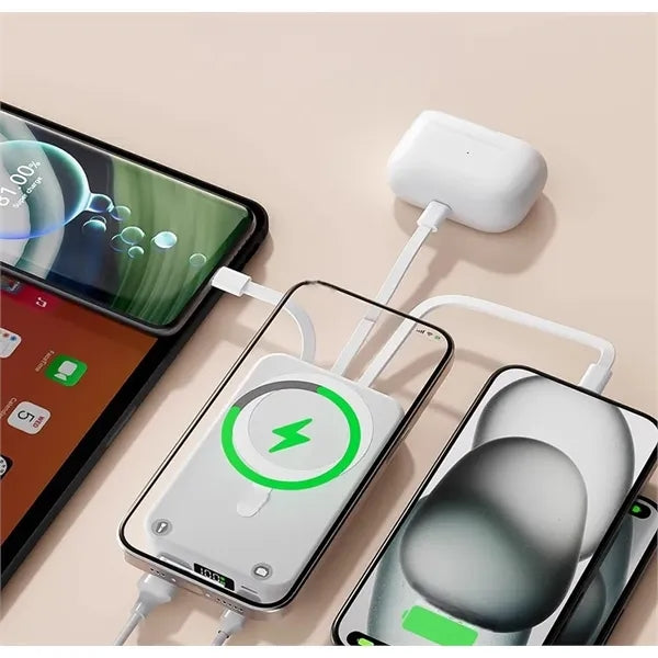 10000mAh Magnetic Wireless Power Bank With Built-In Cables