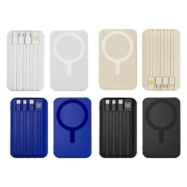10000mAh Magnetic Wireless Power Bank With Built-In Cables