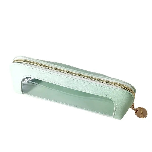 PU Leather Pencil Pouch with Long Zip Opening