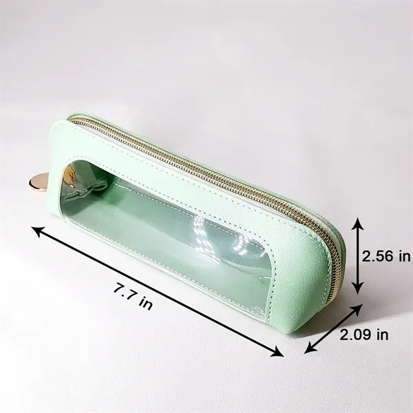 PU Leather Pencil Pouch with Long Zip Opening