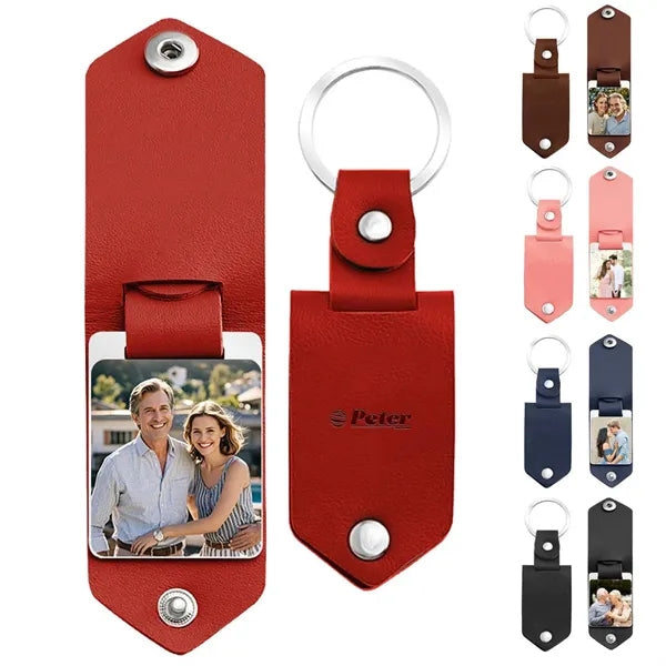Compact Aluminium PU Leather Keychain