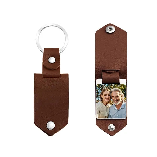 Compact Aluminium PU Leather Keychain