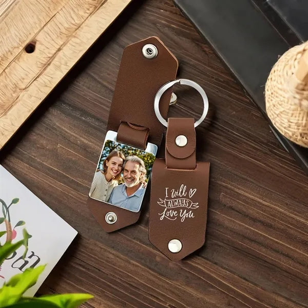 Compact Aluminium PU Leather Keychain