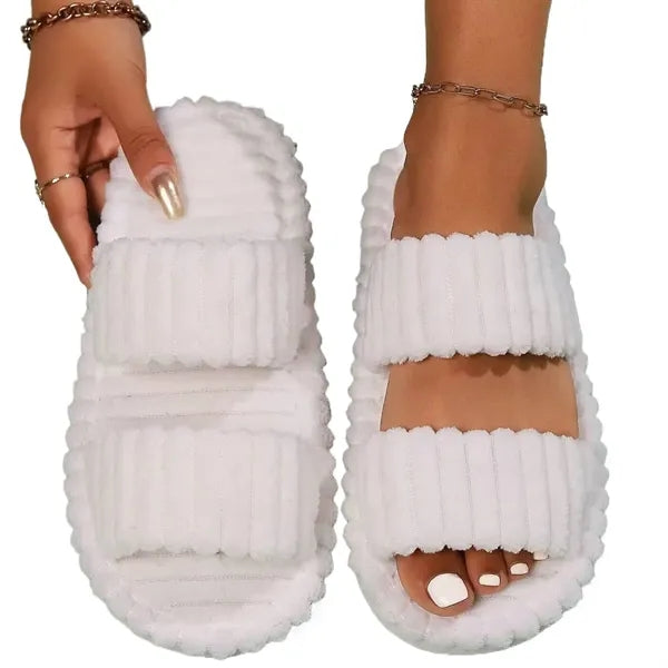 Women's Plush Open-Toe Anti-Skid Double Strap Cotton Slipper