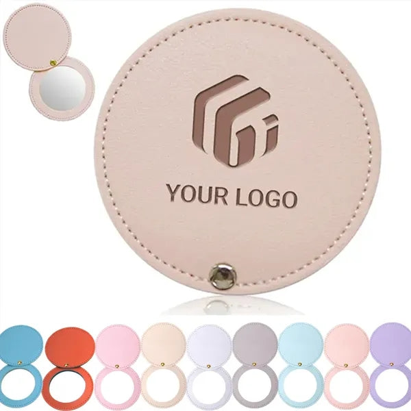 Mini portable PU leather travel pocket makeup compact mirror