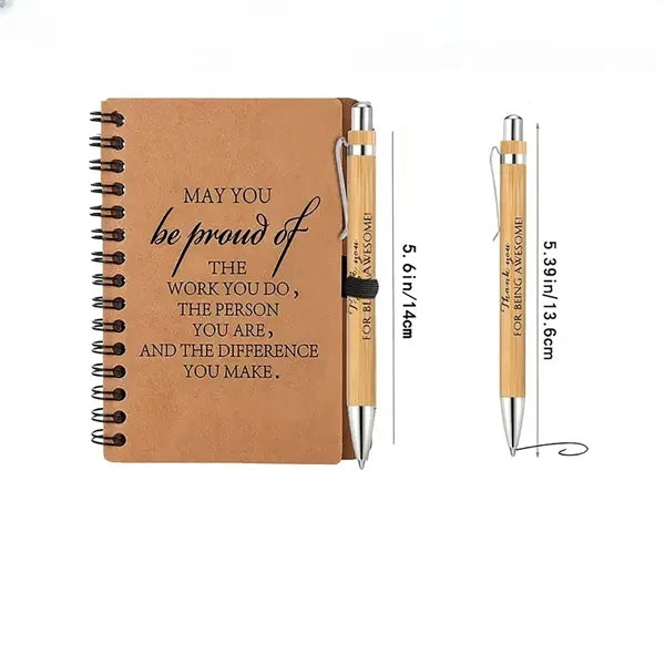 Natural Bamboo Pen And Spiral Notebook Set