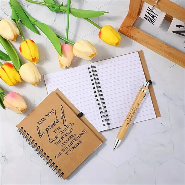 Natural Bamboo Pen And Spiral Notebook Set