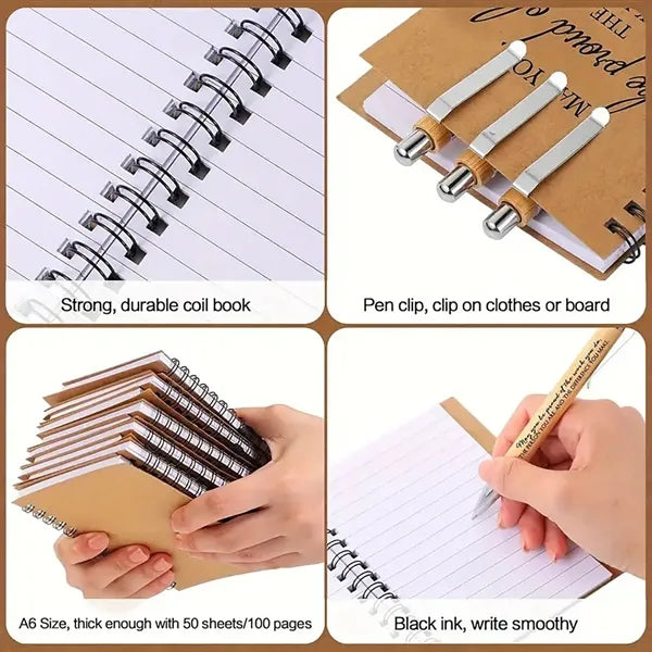Natural Bamboo Pen And Spiral Notebook Set