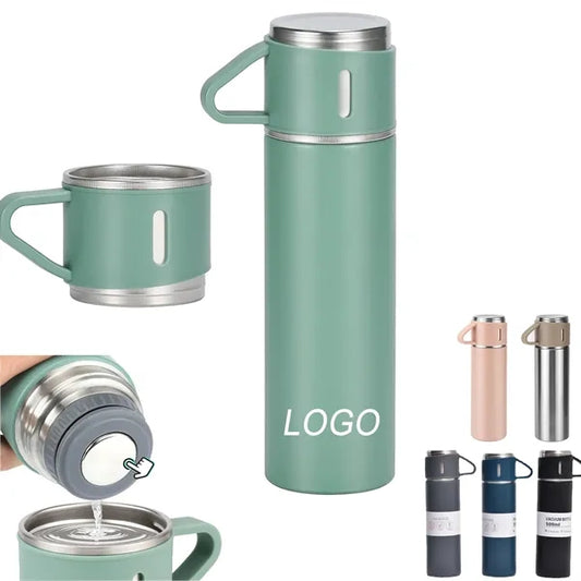 17Oz Vacuum Insulated Thermo Water Bottle with 3 Mug Lids