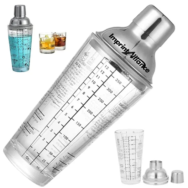15 oz. Glass and Stainless Steel Cocktail Shaker with Recipe