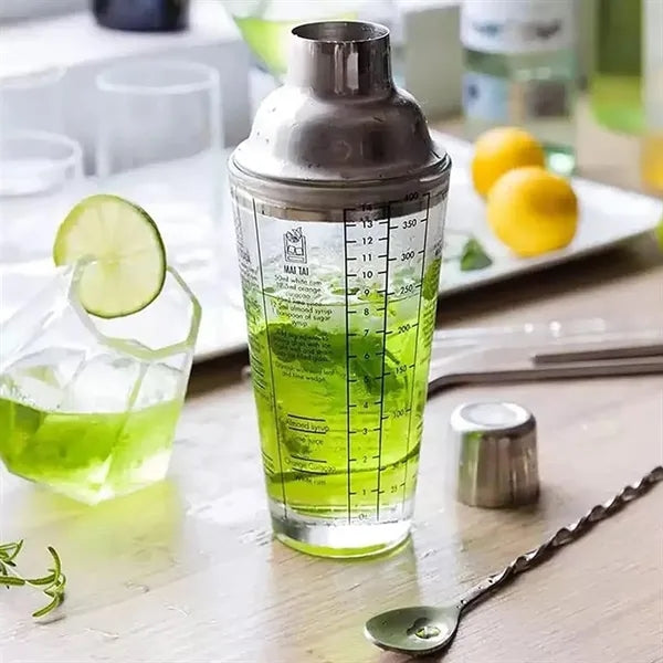 15 oz. Glass and Stainless Steel Cocktail Shaker with Recipe