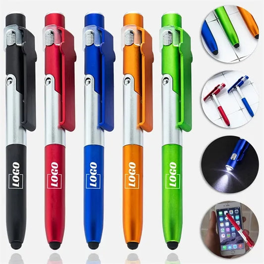4-in-1 Folding Cell Phone Holder LED Stylus Ballpoint Pen
