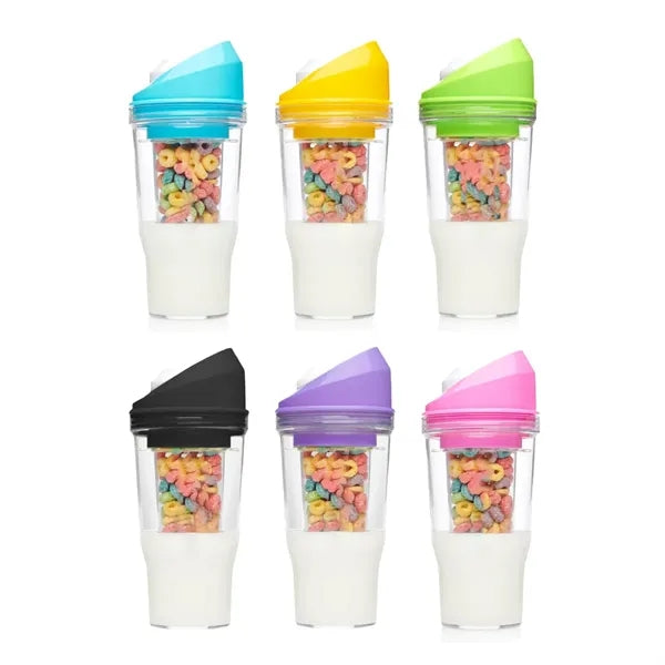Portable Cereal and Milk Cup with Dual Compartments