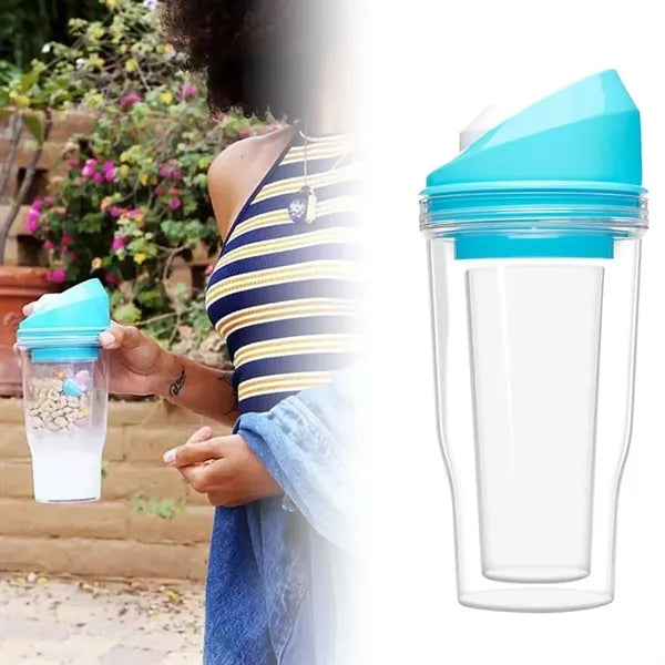 Portable Cereal and Milk Cup with Dual Compartments