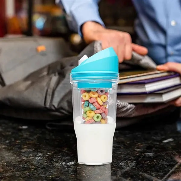 Portable Cereal and Milk Cup with Dual Compartments