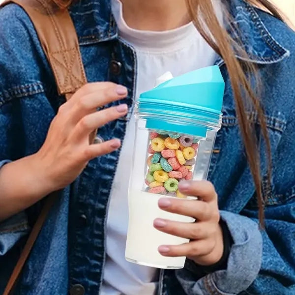 Portable Cereal and Milk Cup with Dual Compartments