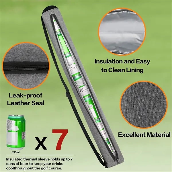 Golf Beer Cooler Bag, Insulated Cylinder Sling, Holds 7 Cans